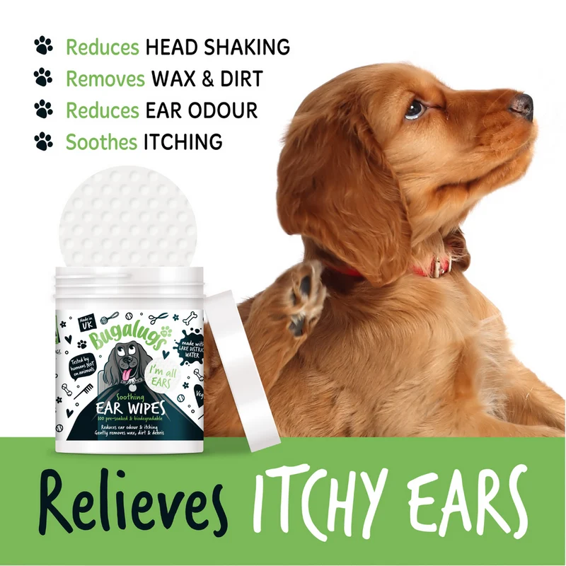 Bugalugs Soothing Biodegradable Ear Wipes for Dogs 100WIPES