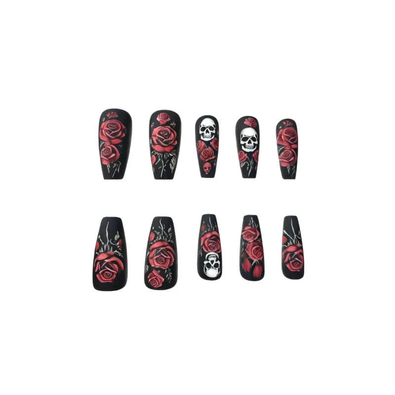 Künstlerisches Skull und Rose Nagelkunst Design Karnz