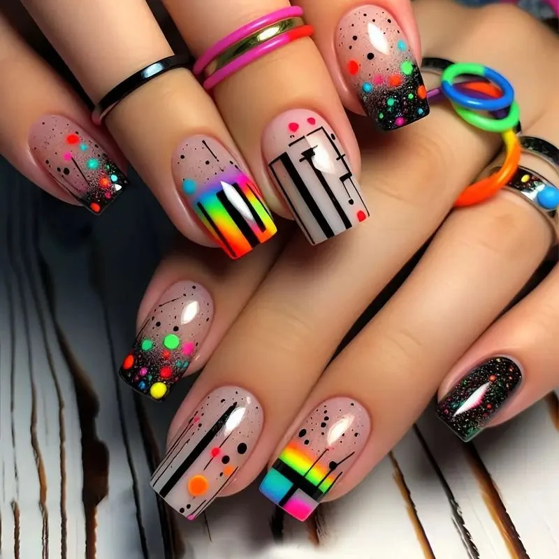 Künstlerische Neon-Acryl-Nagelkunst Karnz