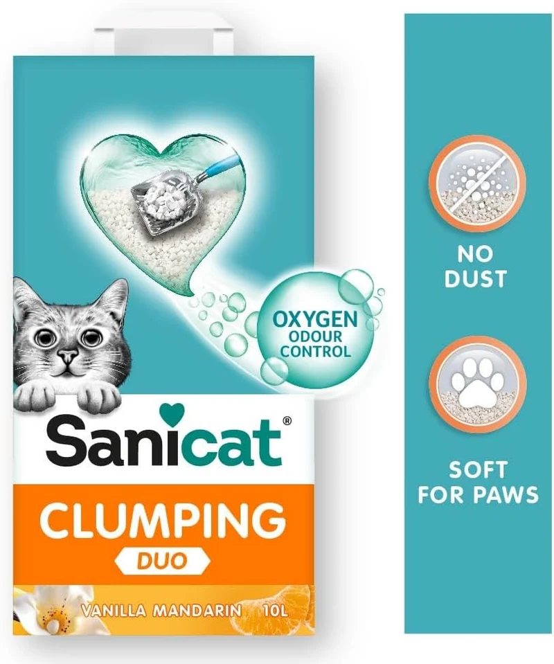 Sanicat Clumping White Duo Vanilla Mandarin Scented Cat Litter 10L