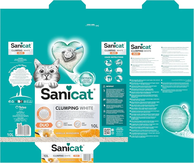 Sanicat Clumping White Duo Vanilla Mandarin Scented Cat Litter 10L