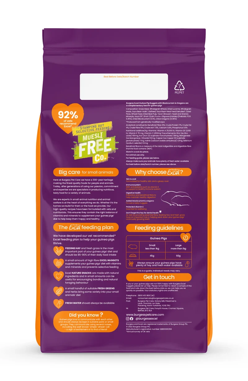 Burgess Excel Nuggets With Blackcurrant & Oregano For Adult Guinea Pig 1.5KG