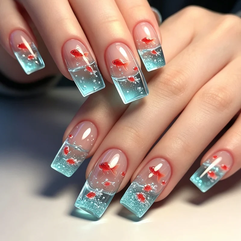 Künstlerische von Aqua inspirierte Acryl-Nagelkunstverlängerungen Karnz