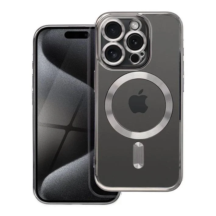iPhone 15 Pro Handyhülle / Backcase Silikon Transparent / Titanium Silber MagSafe kompatibel
