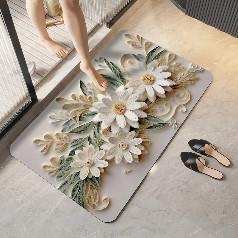 Weicher Plüsch Badeteppich mit Blumendesign