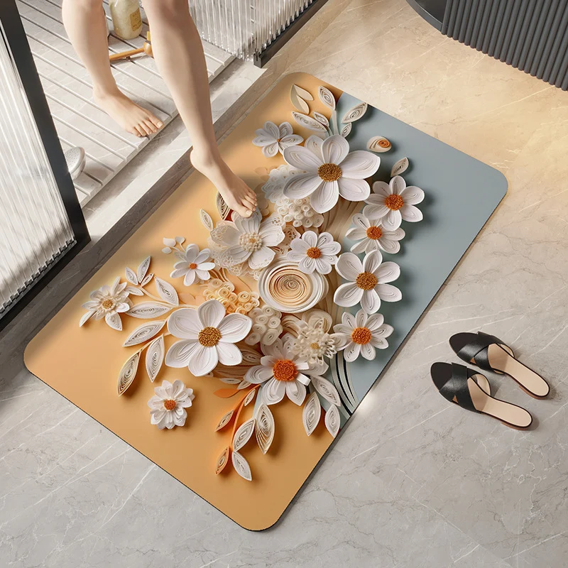 Weicher Plüsch Badeteppich mit Blumendesign