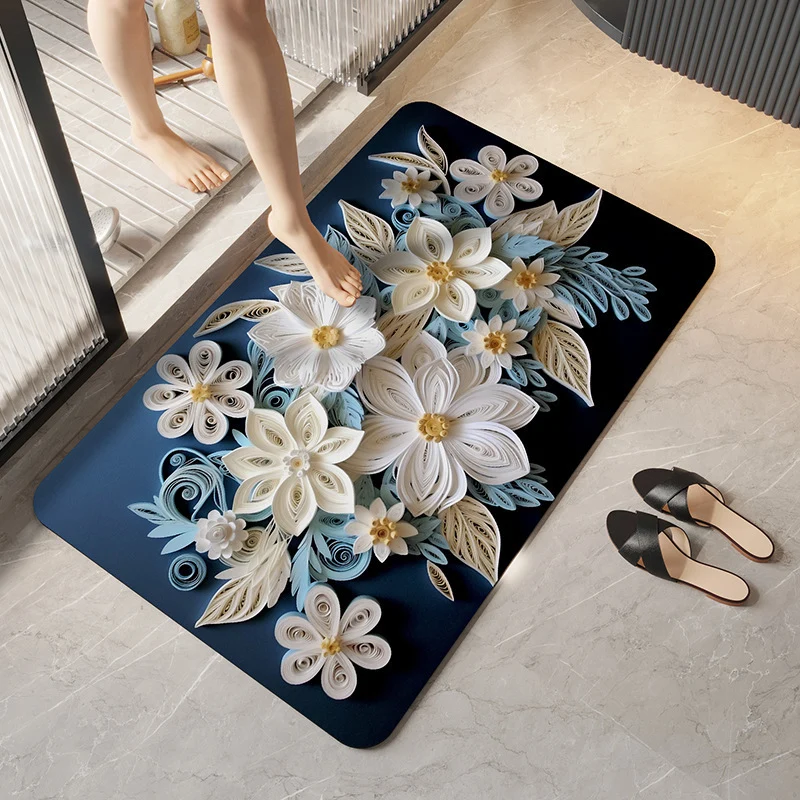 Weicher Plüsch Badeteppich mit Blumendesign