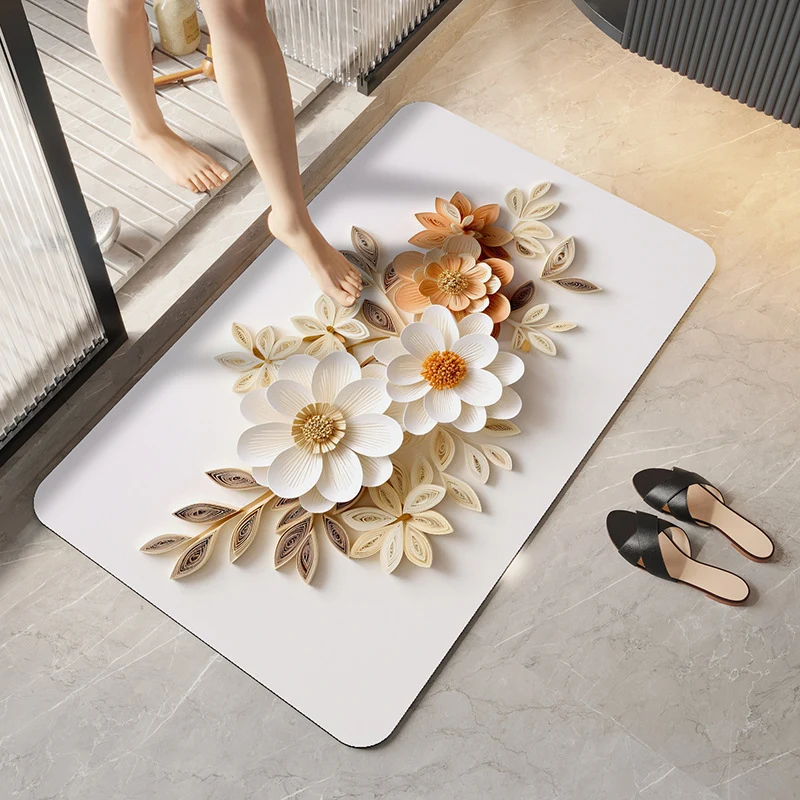 Weicher Plüsch Badeteppich mit Blumendesign