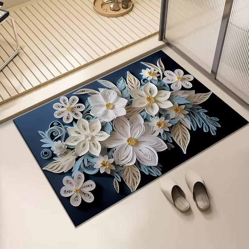 Florales Design rutschfester Badteppich