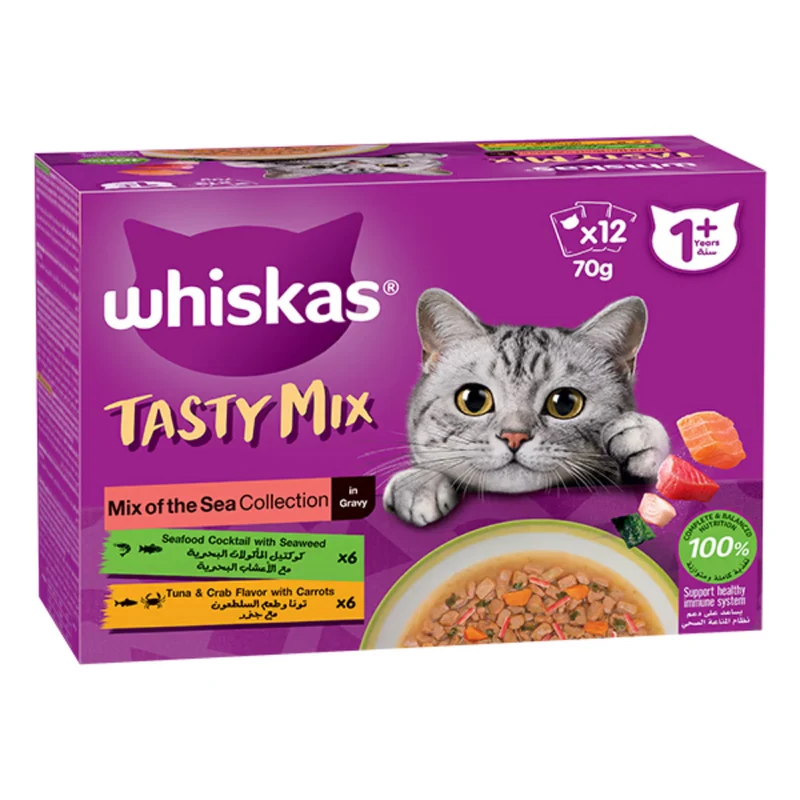 Whiskas 1+ Years Tasty Mix of the Sea Collection Wet Cat Food In Gravy 12X70G