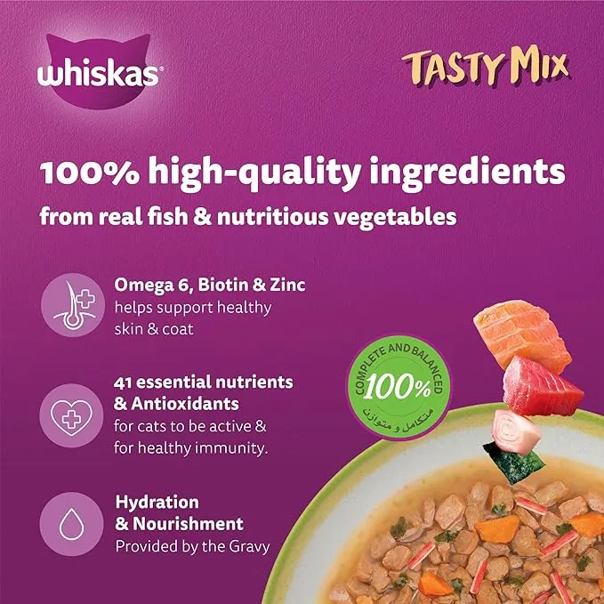 Whiskas 1+ Years Tasty Mix of the Sea Collection Wet Cat Food In Gravy 12X70G