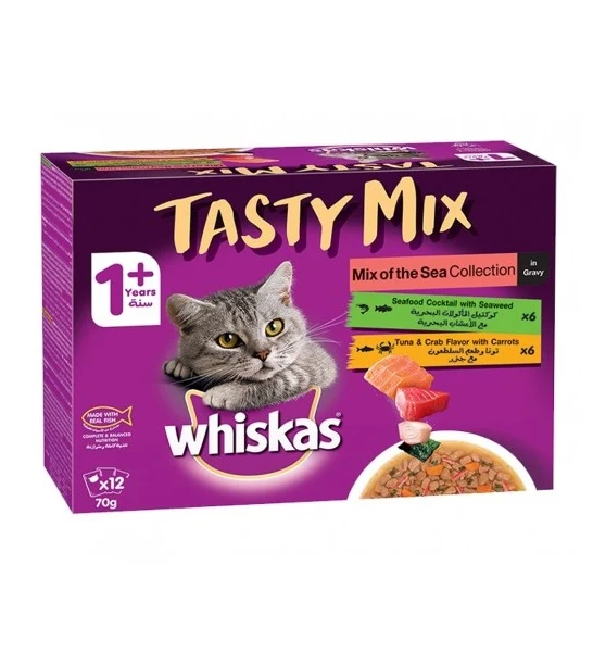 Whiskas 1+ Years Tasty Mix of the Sea Collection Wet Cat Food In Gravy 12X70G