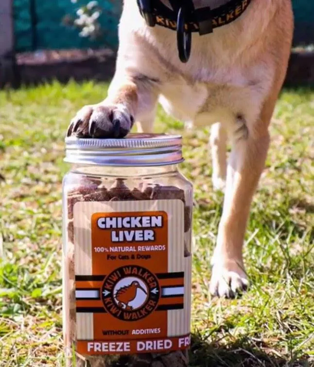 KIWI WALKER Freeze Dried Grain Free Snack Chicken Liver Cubes Dog & Cat Treats 115G