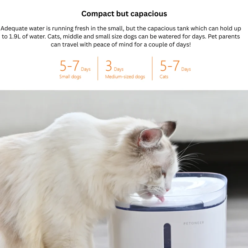 Petoneer Fresco Mini Plus Cat Smart Water Fountain 1.9L