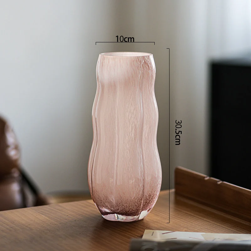 Mouthblown Textured Decorative Glass Vase with Organic Curved Silhouette Karnz