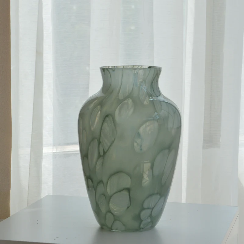 Mouth-blown gewölbte Glas dekorative Bodenvase Karnz