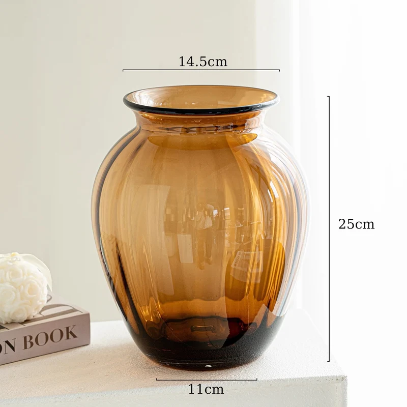 Mouthblown gerippte rauchige Glaslampen-Vase mit schmalem Hals Karnz