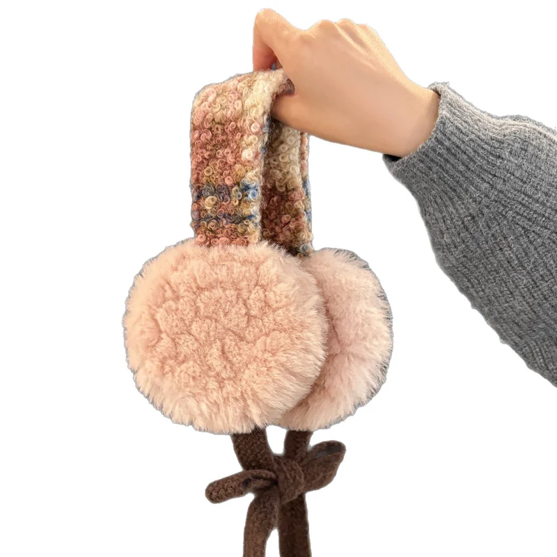 Plüschlockige Kunstfell-Runde Ohrenwärmer mit gemustertem Strickband Karnz