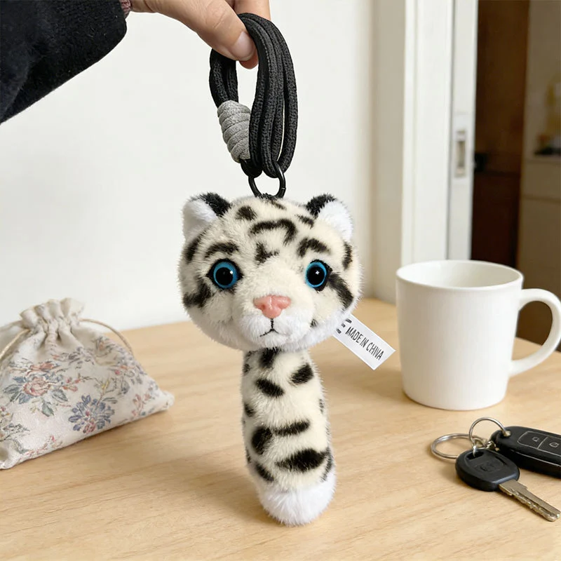 Plüsch Schneeleopard Taschenanhänger mit weichem Kunstfell und abnehmbarem Riemen Karnz