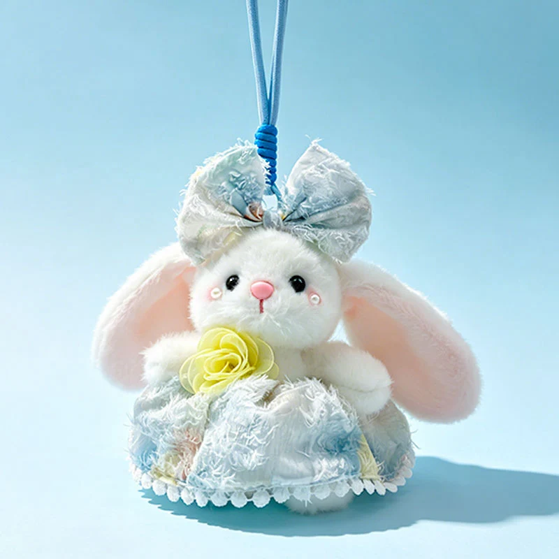 Plüsch Hase Taschenanhänger Schlüsselanhänger mit dekorativem Bogen und floralem Kleid Karnz