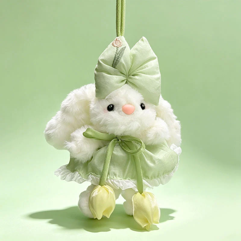Plüsch Hase Taschenanhänger Schlüsselanhänger mit dekorativem Bogen und floralem Kleid Karnz