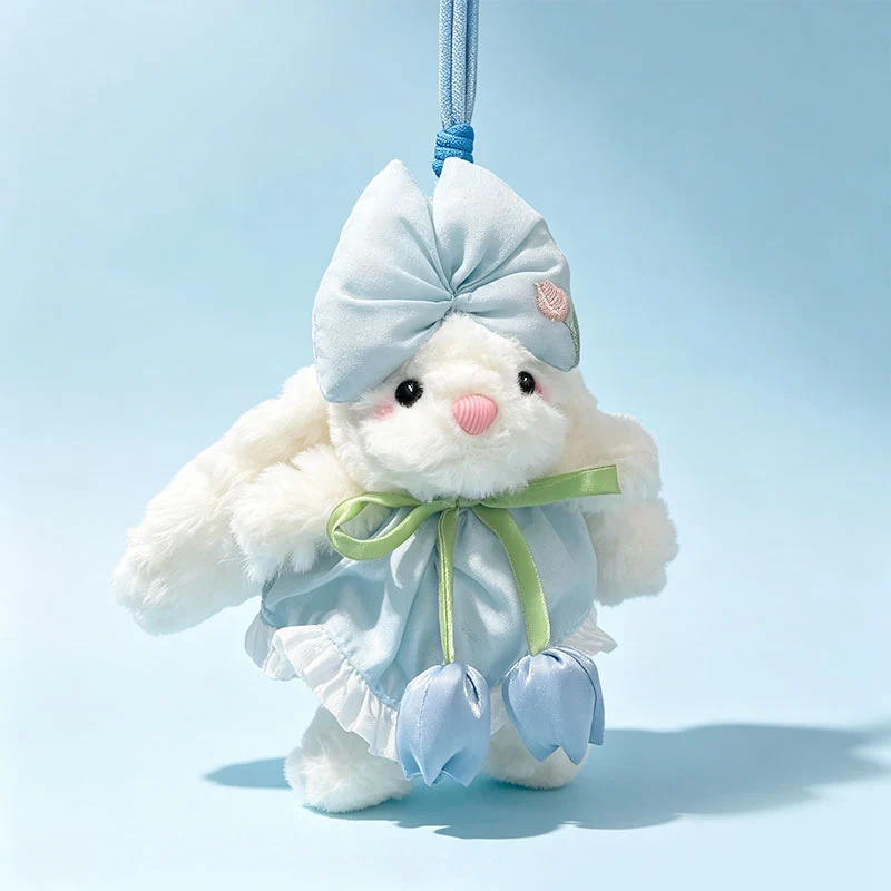 Plüsch Hase Taschenanhänger Schlüsselanhänger mit dekorativem Bogen und floralem Kleid Karnz