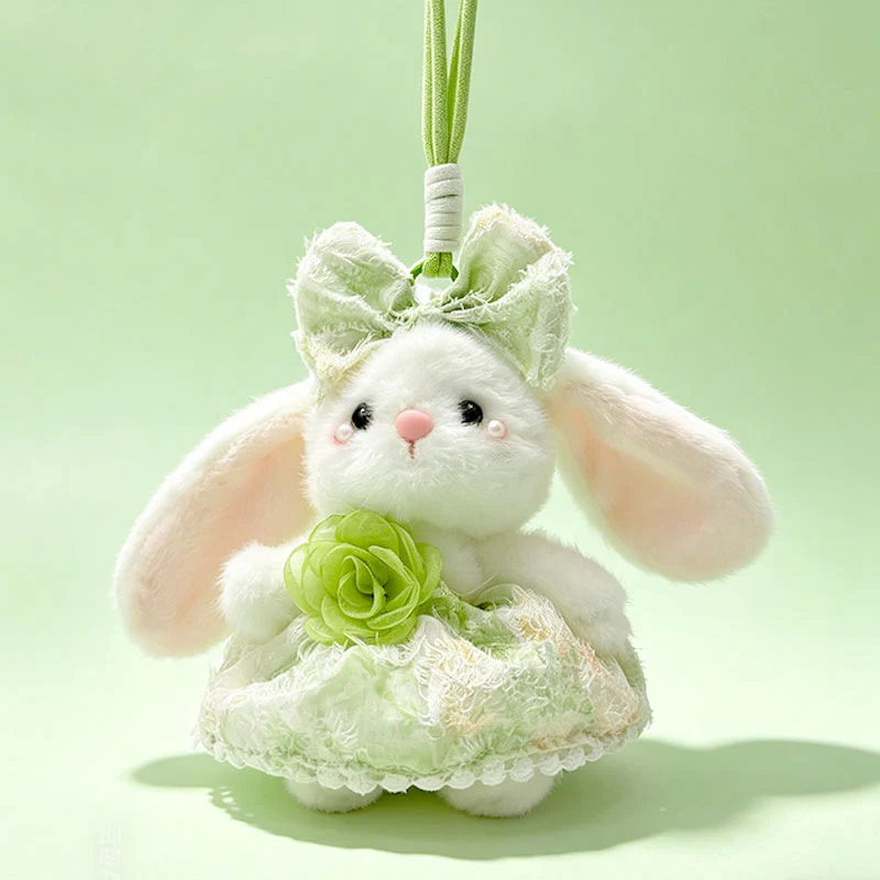 Plüsch Hase Taschenanhänger Schlüsselanhänger mit dekorativem Bogen und floralem Kleid Karnz