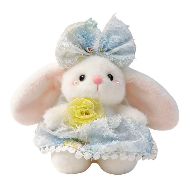 Plüsch Hase Taschenanhänger Schlüsselanhänger mit dekorativem Bogen und floralem Kleid Karnz