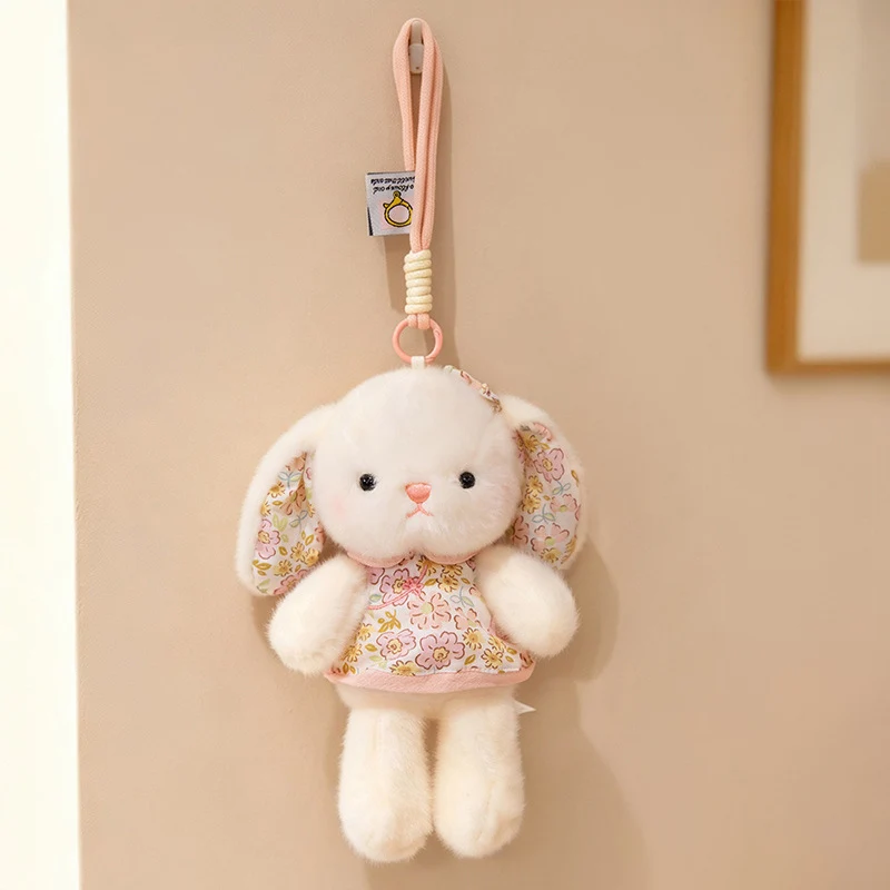 Plüsch Hase Taschenanhänger Schlüsselanhänger mit dekorativem Bogen und floralem Kleid Karnz