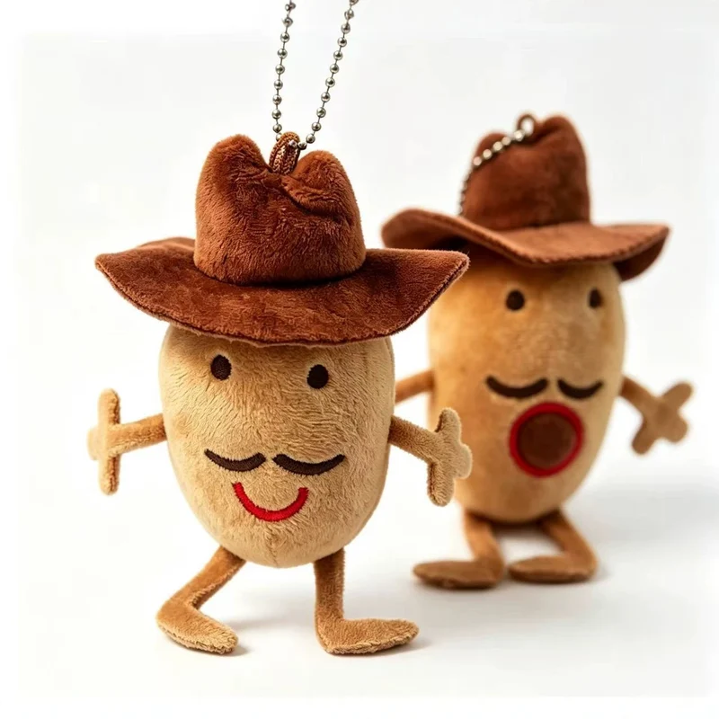Neuheit Cowboy Charakter Plüsch Taschenanhänger Schlüsselring mit Metallkugel-Kette und kuschelbarem Körper Karnz