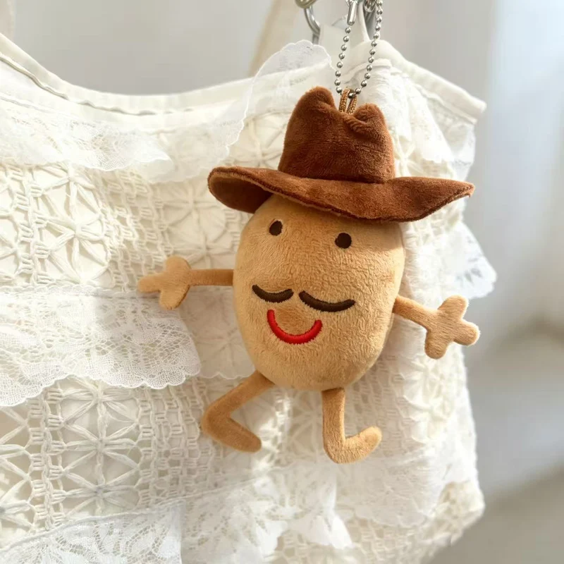 Neuheit Cowboy Charakter Plüsch Taschenanhänger Schlüsselring mit Metallkugel-Kette und kuschelbarem Körper Karnz