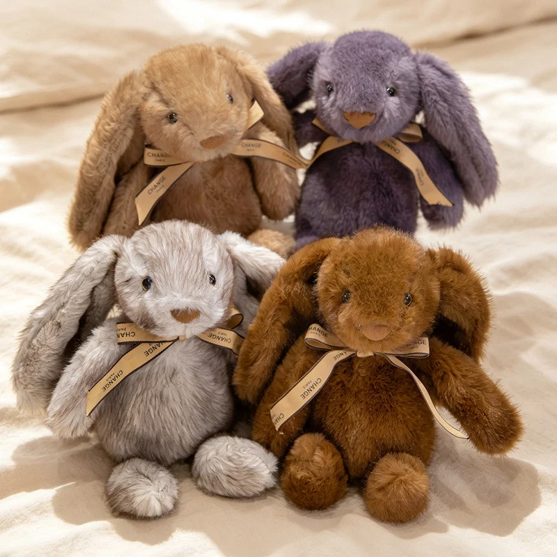 Squat Plush Bunny Cuddle Doll mit langen hängenden Ohren, gewichtetem Boden und Grosgrain-Band Karnz