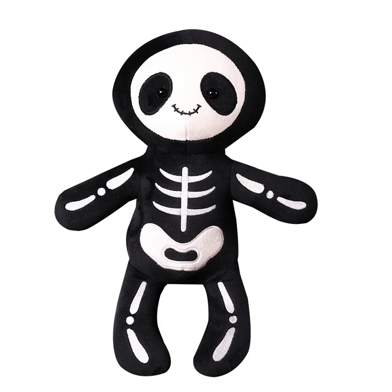 Weiches Plüsch-Skelett-Panda-Sitz-Kuschel-Puppe mit besticktem Knochenmotiv Karnz