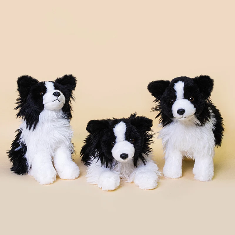 Realistisches Sitzendes Border Collie Plüschspielzeug mit Langem Weichem Fell Karnz