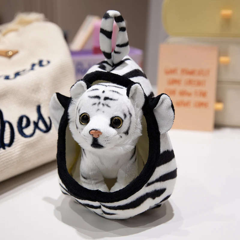 Plüsch Tiger Peekaboo Nest Komforter Spielzeug mit Kapuzen-Tasche und abnehmbarem Cub Karnz