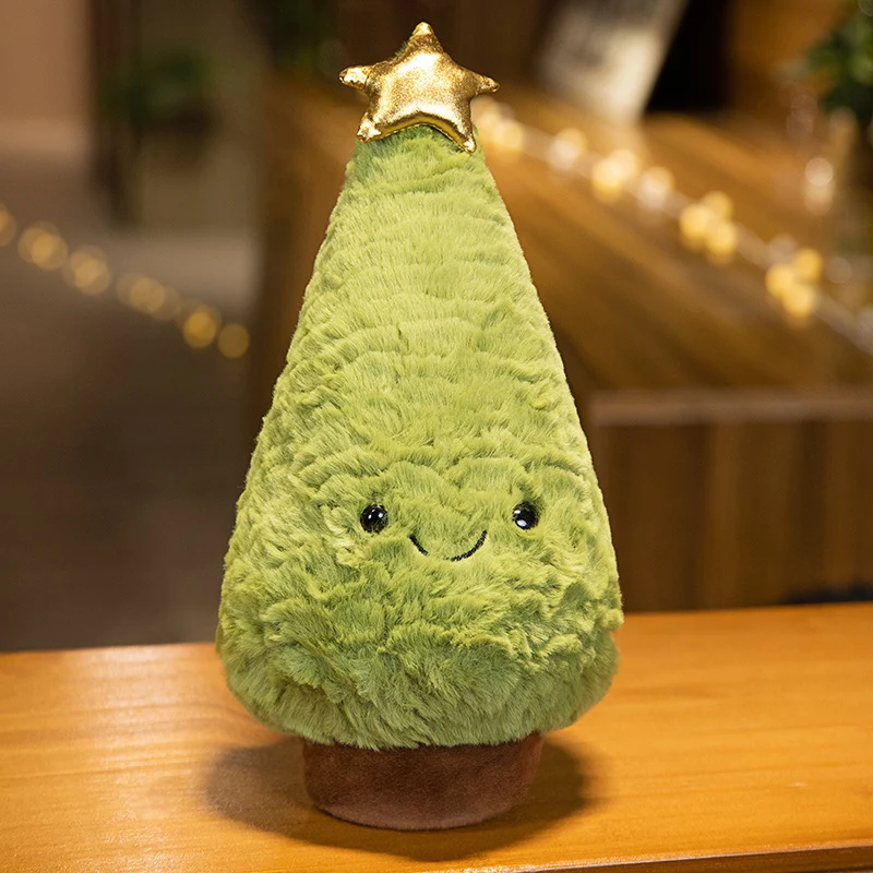 Plüsch Lächelnder Weihnachtsbaum Kuscheltier mit Glitzerstern-Spitze & Weichem Kunstfell Karnz