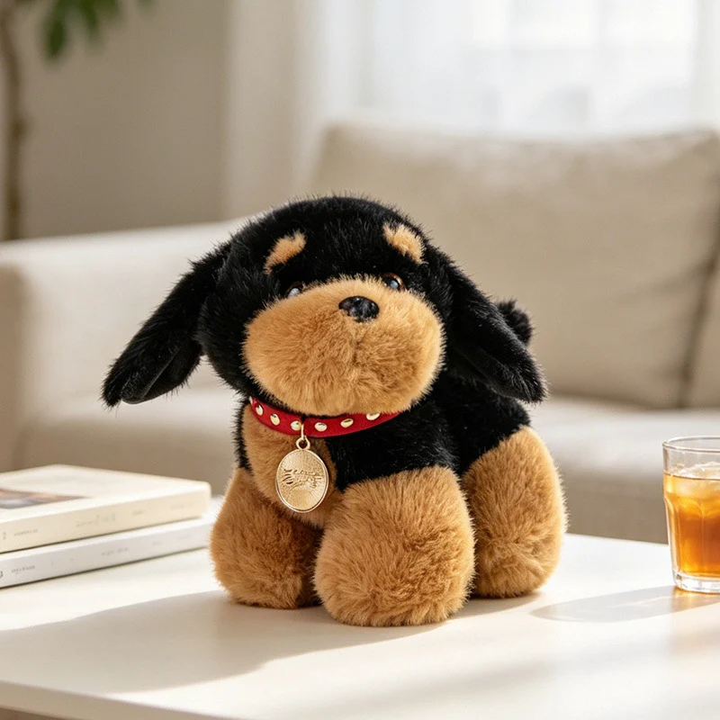 Plüsch Rottweiler-Stil Sammlerstück Welpe mit Nietenhalsband und goldener Medaille Karnz