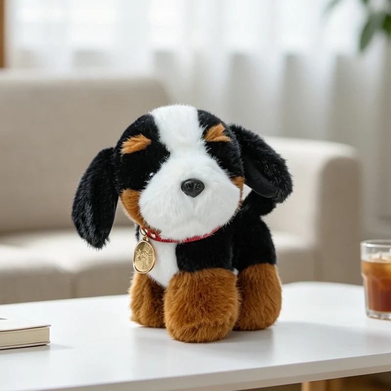 Plüsch Rottweiler-Stil Sammlerstück Welpe mit Nietenhalsband und goldener Medaille Karnz