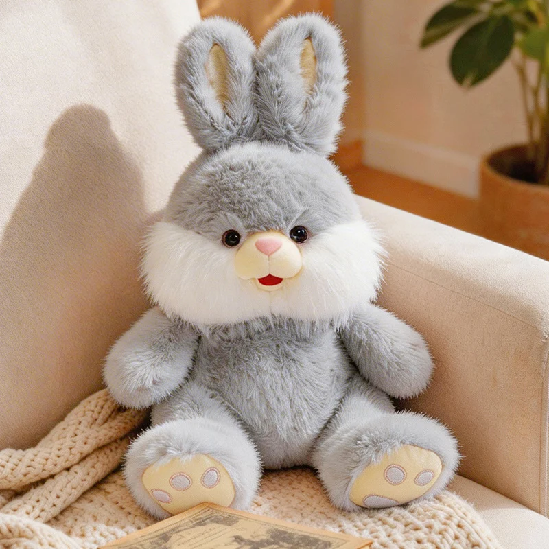 Plüschhase Sitzen Kuschelbegleiter mit Flauschigen Wangenrüschen & Bestickten Pfotenpads Karnz