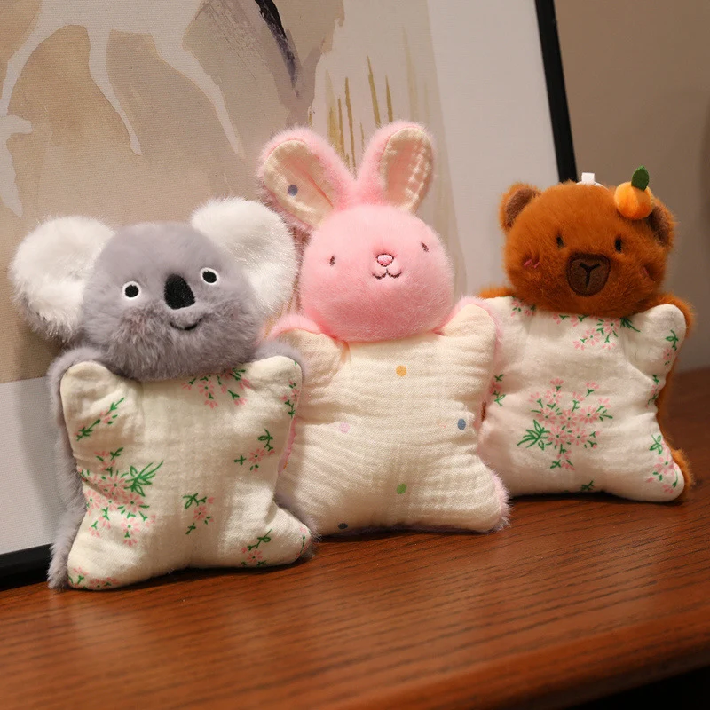 Plüsch-Hase Musselin-Decke mit Kunstfellkopf, sternförmiges Kuschelkissen & Aufhängeschlaufe Karnz