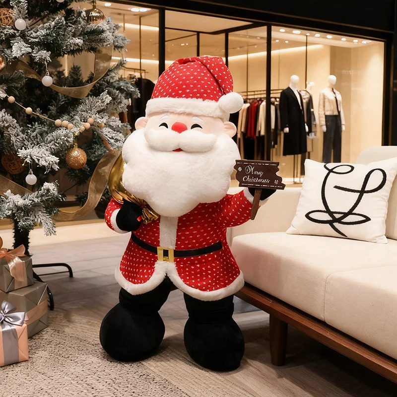 Lebensgroße stehende Plüsch-Weihnachtsmann-Dekoration mit gesticktem Gesicht und beschwertem Fuß Karnz