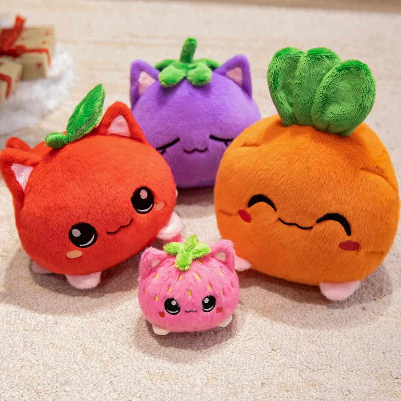 Kawaii Rund Katze-Obst Plüschkissen mit Blatt oben und quetschiger Bohnenfüllung Kuschelgefährte Karnz