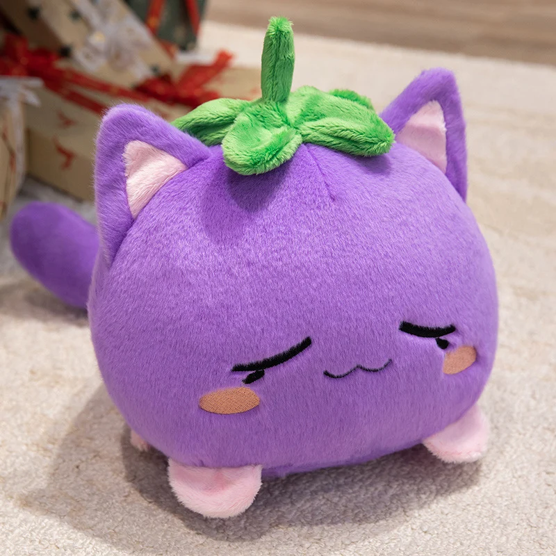 Kawaii Rund Katze-Obst Plüschkissen mit Blatt oben und quetschiger Bohnenfüllung Kuschelgefährte Karnz