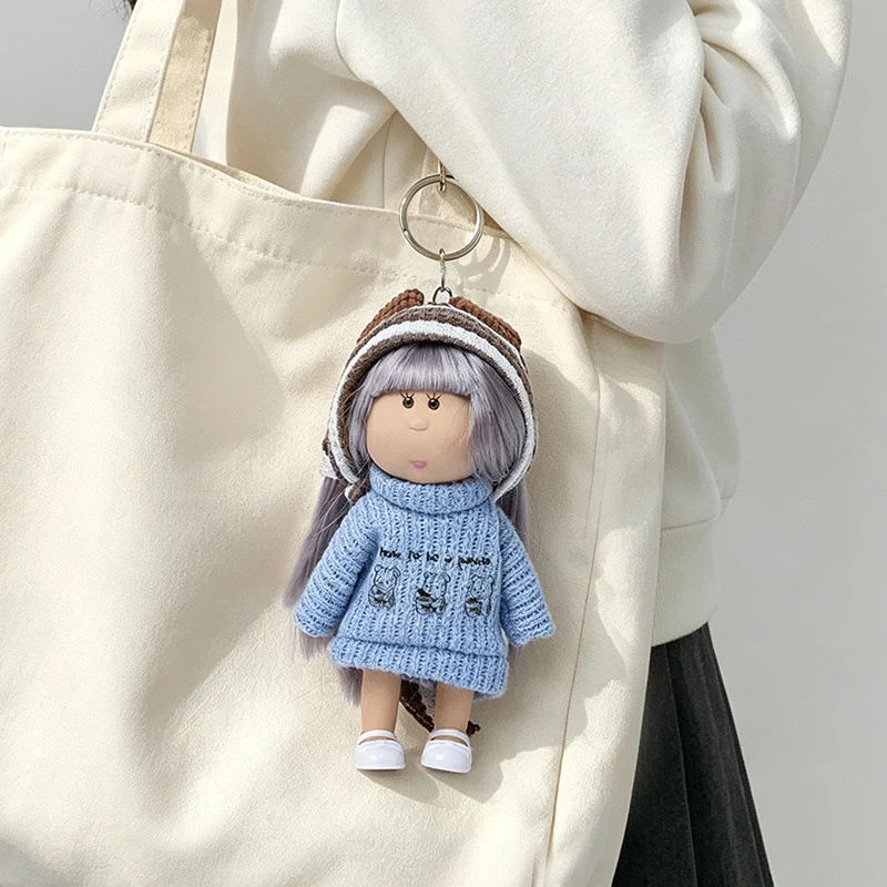 Hooded Doll Bag Charm Schlüsselanhänger mit Denim-Outfit & Schlaufe Karnz