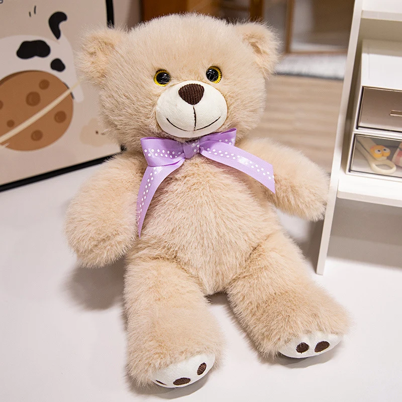 Deluxe Sitz Plüsch Teddybär Kuschler mit Langhaar-Faux-Fell, gesticktem Gesicht & Satinschleife Karnz