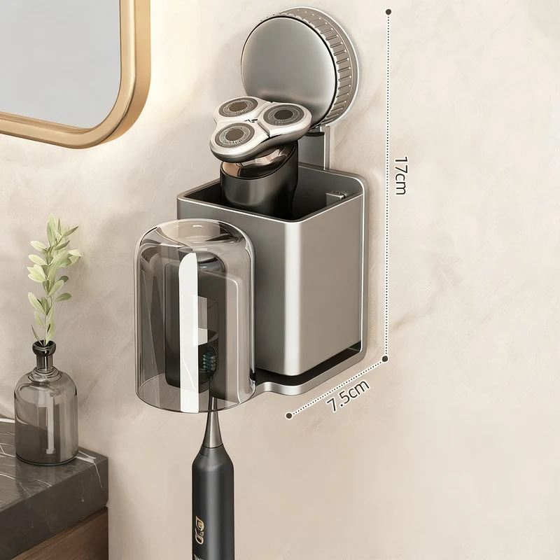 Zahnbürstenhalter mit Saugnapf, Metall, wandmontierbar