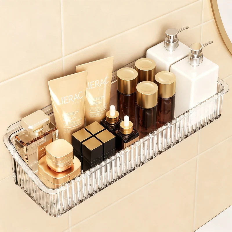 Transparente Badezimmer-Wandablage, ohne Bohren