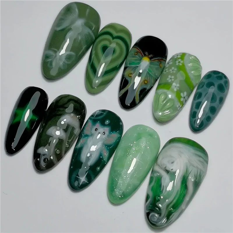 Künstlerische grüne Acryl-Nagelverstärkungen Karnz