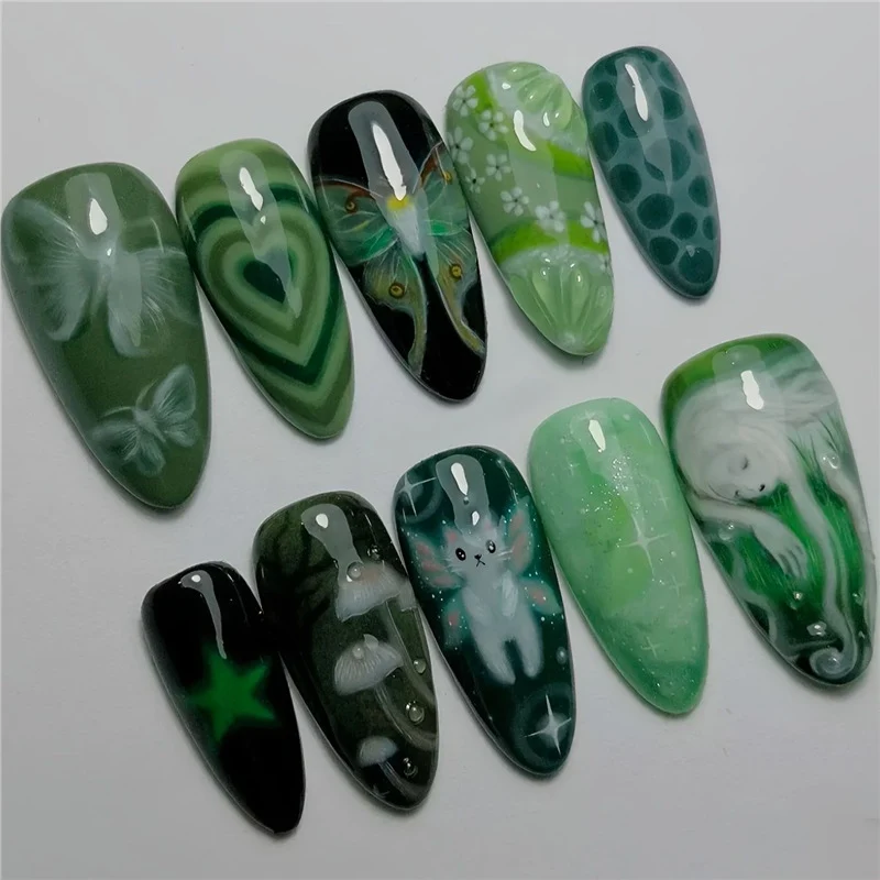 Künstlerische grüne Acryl-Nagelverstärkungen Karnz