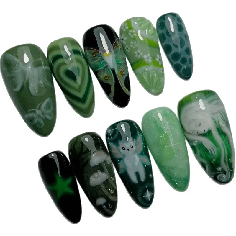 Künstlerische grüne Acryl-Nagelverstärkungen Karnz